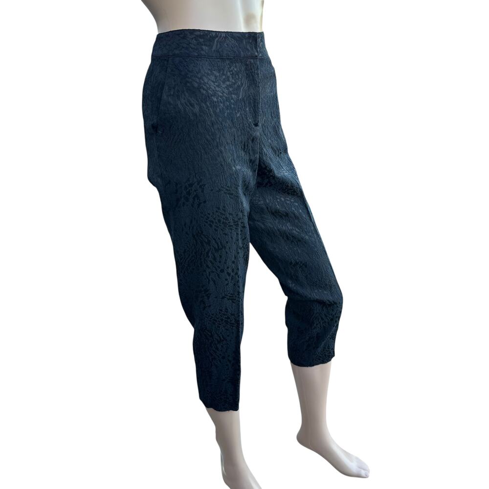 St John Couture Black Textured Jacquard Capri Pants Flat Front Crop Trousers 4